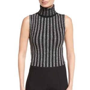 Turtle neck ribbed metallic top